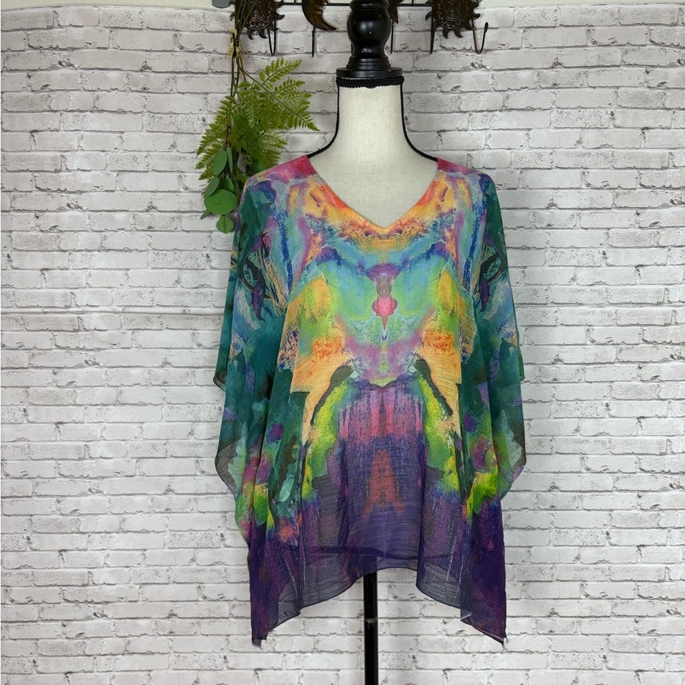 Harlow Zoe Rainbow Watercolor Flowy Eccentric shawl poncho